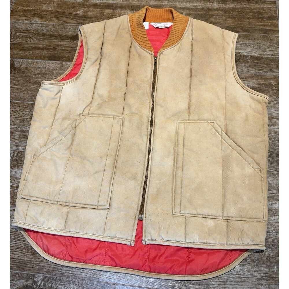 Vintage 80s Walls Blizzard Pruf Vest XL Long Canvas Duck Workwear Stained Faded